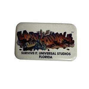 Rare Vintage Universal Studios Logo EarthQuake Ride Marquee Button Pin Pinback